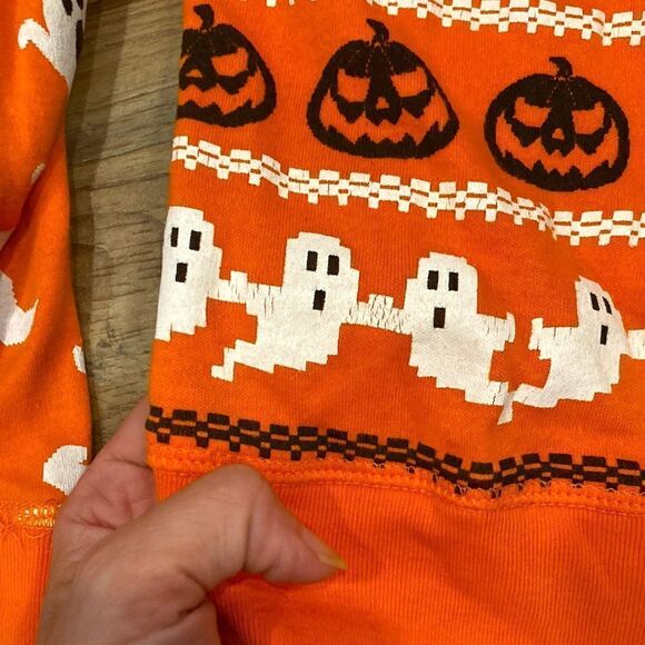 Halloween FABOOLOUS orange ghost, bats and haunted house sweatshirt size LG - Picture 3 of 7
